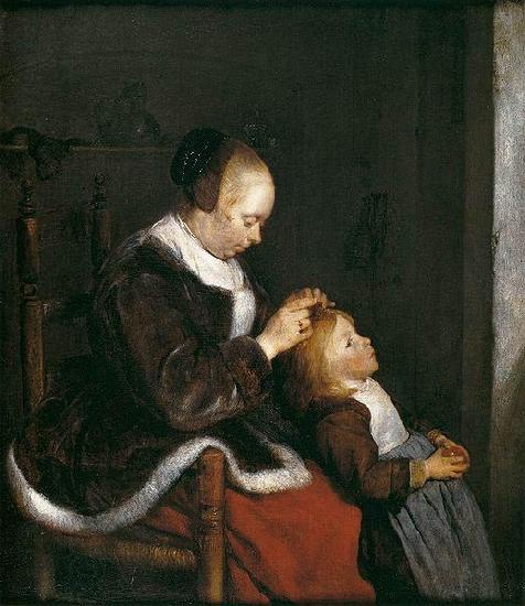 Gerard ter Borch the Younger Mother Combing the Hair of Her Child. China oil painting art